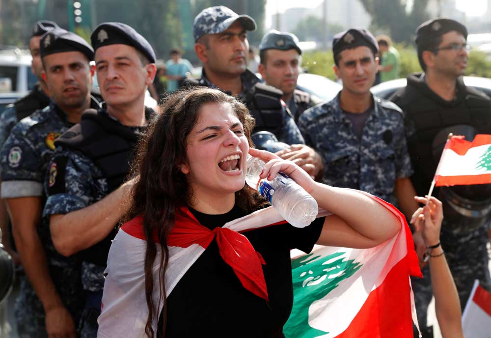 protesting girl lebanon